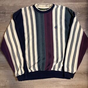 Knights of Round Table Striped Crewneck Sweatshirt Pullover Navy Burgundy XL